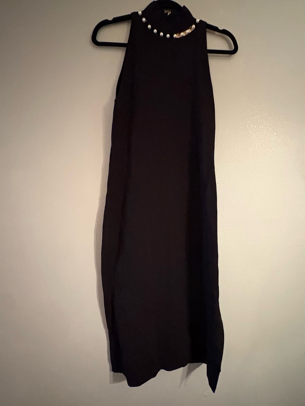 Camila Coelho Black Sleeveless Pencil Dress with Mock Pearl Neckline